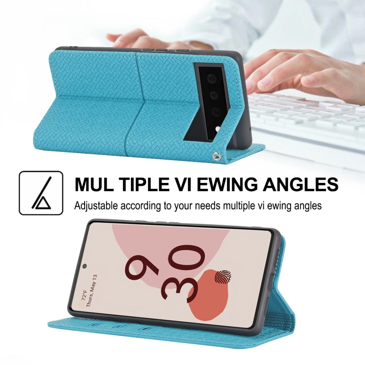 For Google Pixel 6 Pro Woven Texture Stitching Magnetic Horizontal Flip PU Leather Case with Holder & Card Slots & Wallet & Lanyard