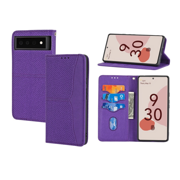 For Google Pixel 6 Pro Woven Texture Stitching Magnetic Horizontal Flip PU Leather Case with Holder & Card Slots & Wallet & Lanyard
