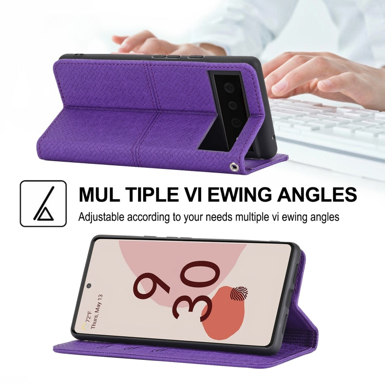 For Google Pixel 6 Pro Woven Texture Stitching Magnetic Horizontal Flip PU Leather Case with Holder & Card Slots & Wallet & Lanyard