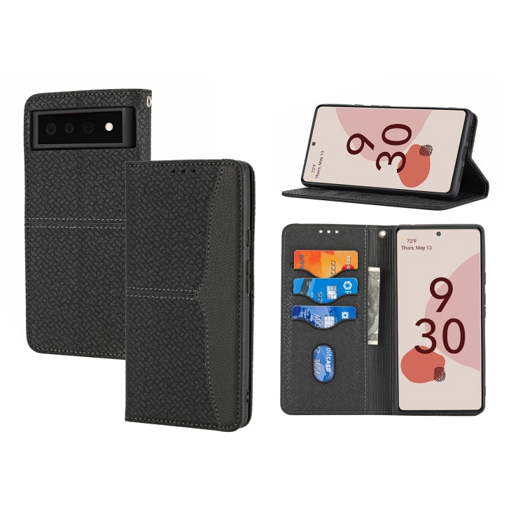 For Google Pixel 6 Pro Woven Texture Stitching Magnetic Horizontal Flip PU Leather Case with Holder & Card Slots & Wallet & Lanyard