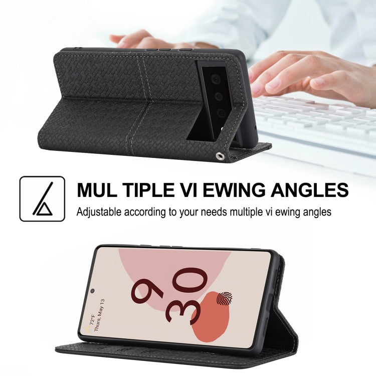 For Google Pixel 6 Pro Woven Texture Stitching Magnetic Horizontal Flip PU Leather Case with Holder & Card Slots & Wallet & Lanyard