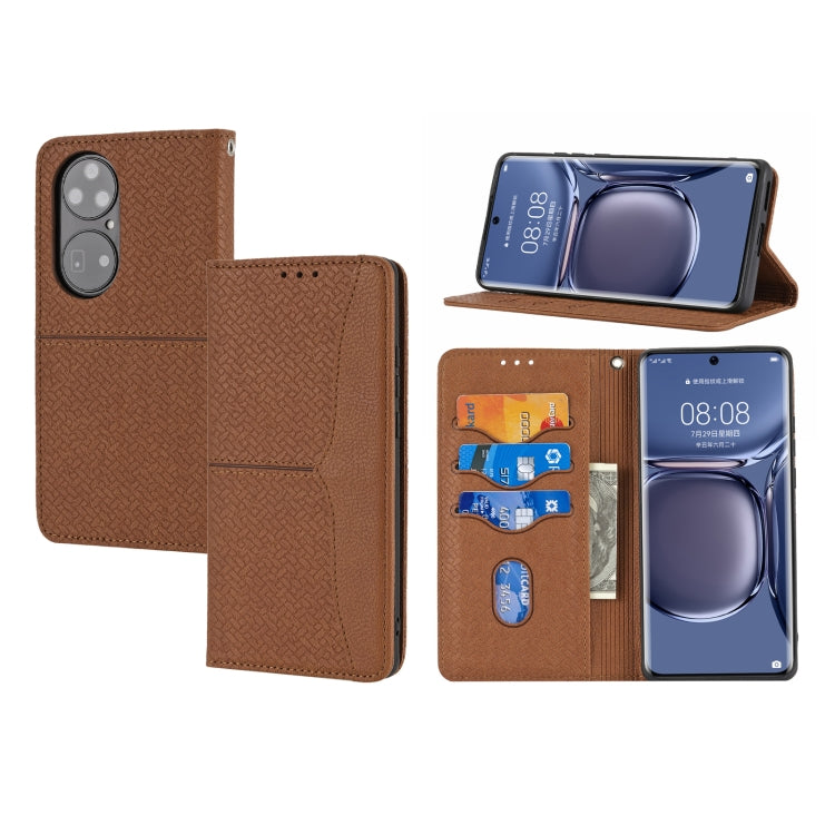 For Huawei P50 Woven Texture Stitching Magnetic Horizontal Flip PU Leather Case with Holder & Card Slots & Wallet & Lanyard