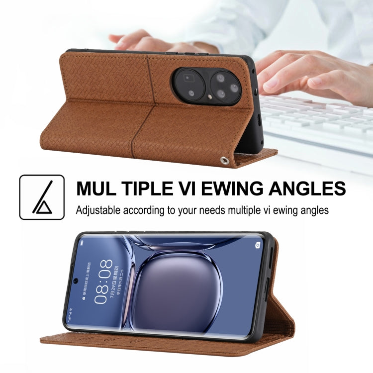 For Huawei P50 Woven Texture Stitching Magnetic Horizontal Flip PU Leather Case with Holder & Card Slots & Wallet & Lanyard