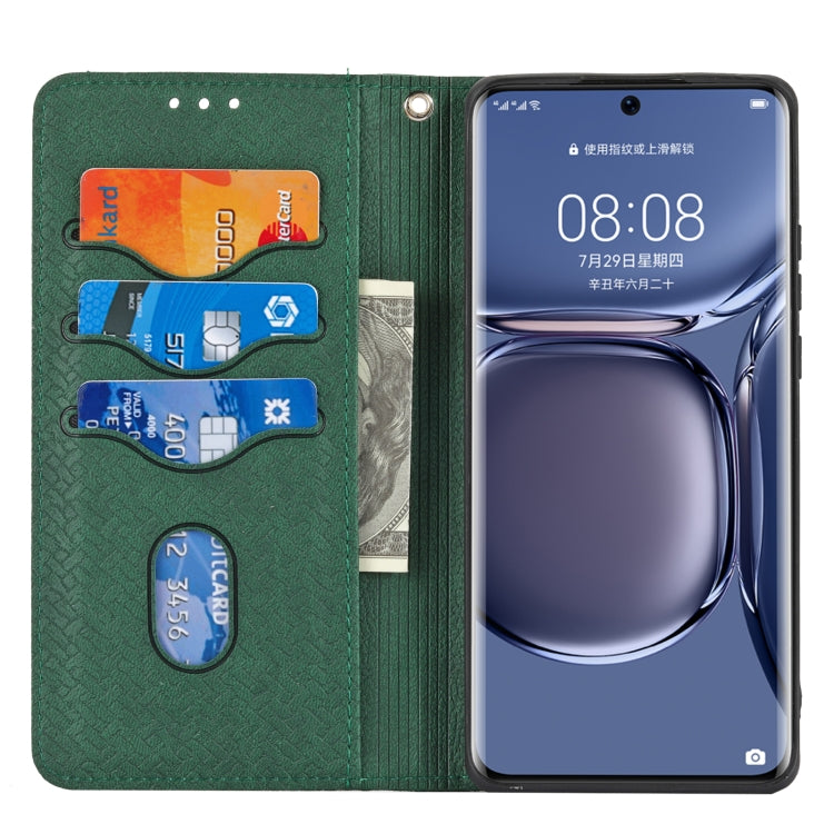 For Huawei P50 Woven Texture Stitching Magnetic Horizontal Flip PU Leather Case with Holder & Card Slots & Wallet & Lanyard