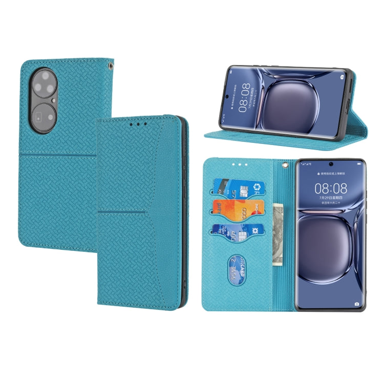 For Huawei P50 Woven Texture Stitching Magnetic Horizontal Flip PU Leather Case with Holder & Card Slots & Wallet & Lanyard