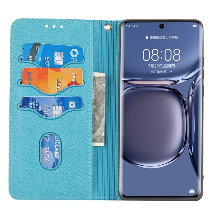 For Huawei P50 Woven Texture Stitching Magnetic Horizontal Flip PU Leather Case with Holder & Card Slots & Wallet & Lanyard