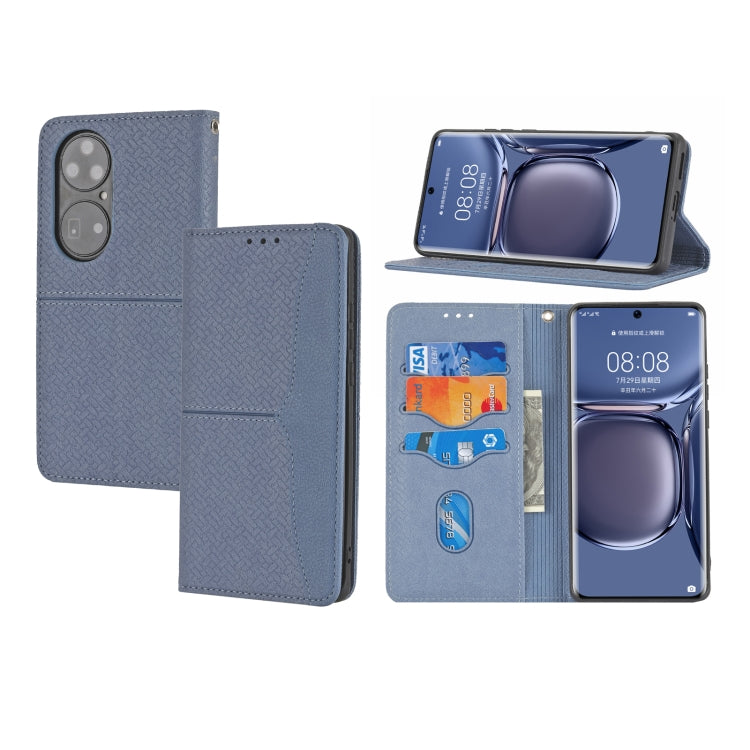 For Huawei P50 Woven Texture Stitching Magnetic Horizontal Flip PU Leather Case with Holder & Card Slots & Wallet & Lanyard