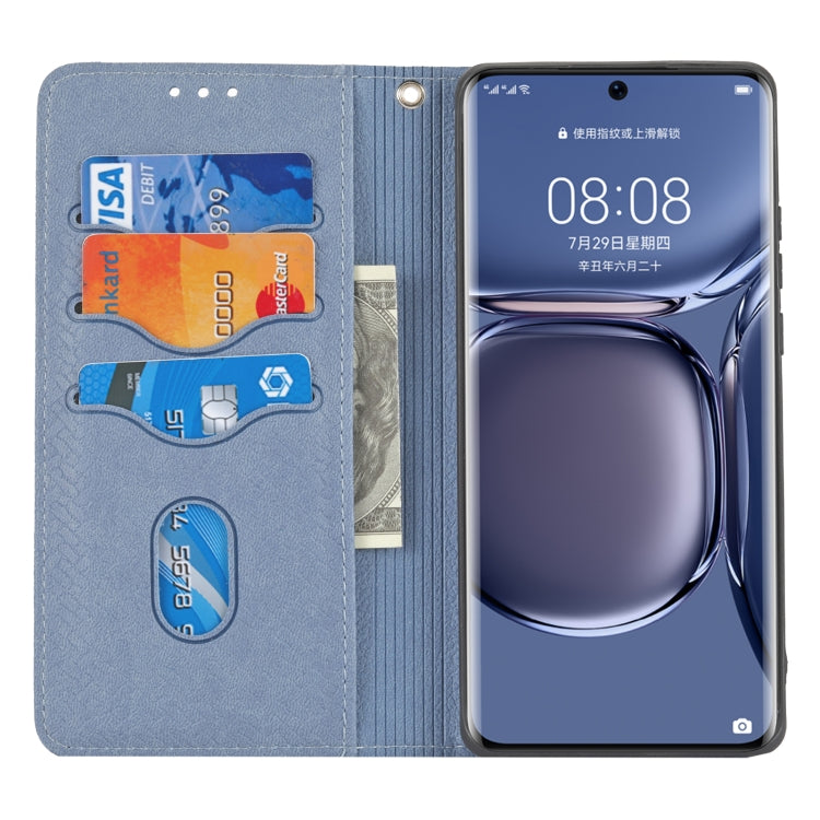 For Huawei P50 Woven Texture Stitching Magnetic Horizontal Flip PU Leather Case with Holder & Card Slots & Wallet & Lanyard