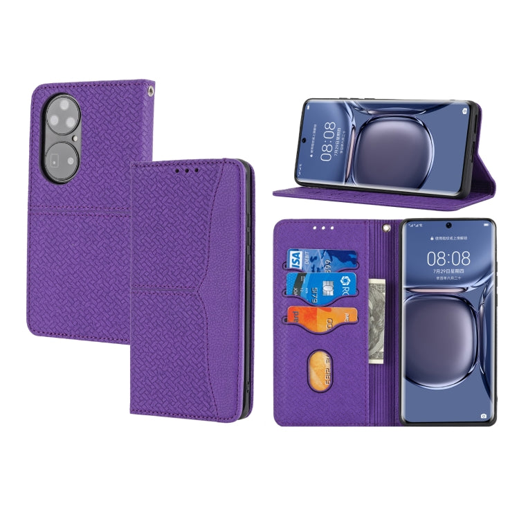For Huawei P50 Woven Texture Stitching Magnetic Horizontal Flip PU Leather Case with Holder & Card Slots & Wallet & Lanyard
