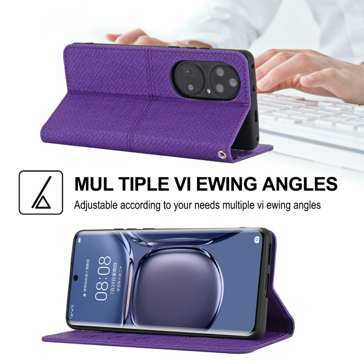 For Huawei P50 Woven Texture Stitching Magnetic Horizontal Flip PU Leather Case with Holder & Card Slots & Wallet & Lanyard