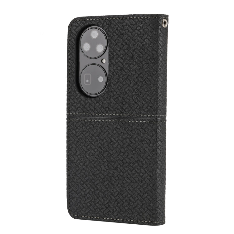 For Huawei P50 Woven Texture Stitching Magnetic Horizontal Flip PU Leather Case with Holder & Card Slots & Wallet & Lanyard