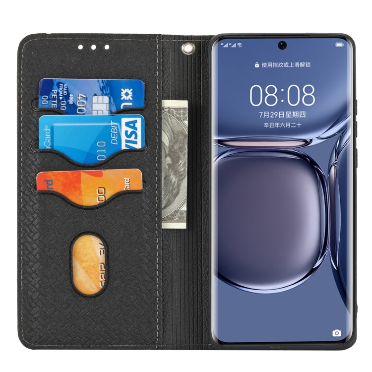 For Huawei P50 Woven Texture Stitching Magnetic Horizontal Flip PU Leather Case with Holder & Card Slots & Wallet & Lanyard