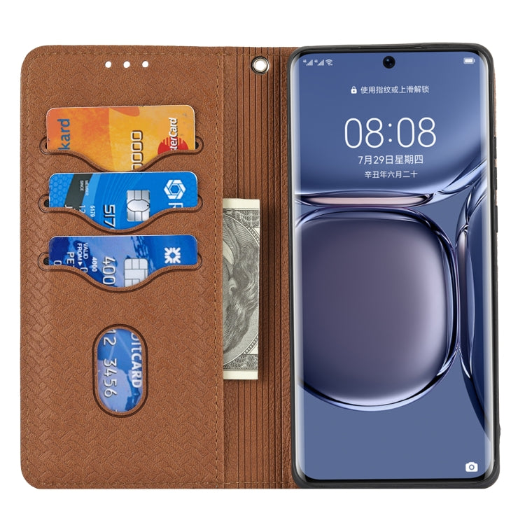 For Huawei P50 Pro Woven Texture Stitching Magnetic Horizontal Flip PU Leather Case with Holder & Card Slots & Wallet & Lanyard