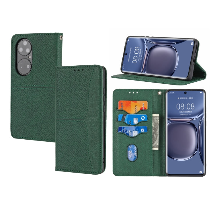 For Huawei P50 Pro Woven Texture Stitching Magnetic Horizontal Flip PU Leather Case with Holder & Card Slots & Wallet & Lanyard
