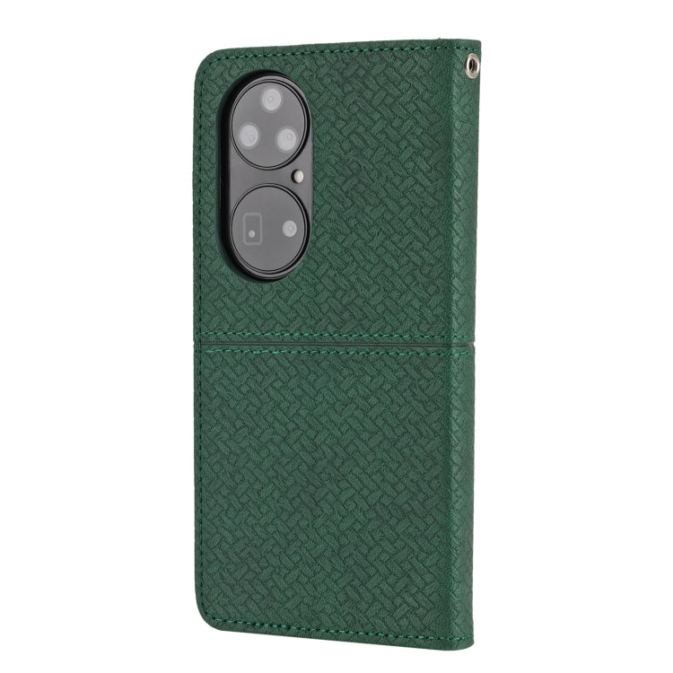 For Huawei P50 Pro Woven Texture Stitching Magnetic Horizontal Flip PU Leather Case with Holder & Card Slots & Wallet & Lanyard