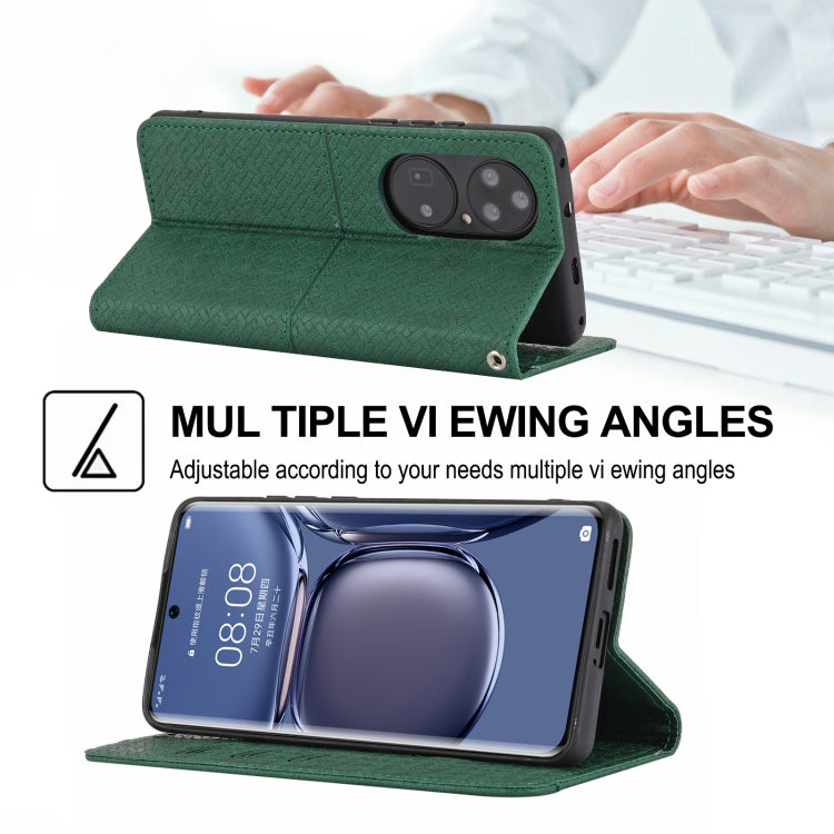 For Huawei P50 Pro Woven Texture Stitching Magnetic Horizontal Flip PU Leather Case with Holder & Card Slots & Wallet & Lanyard