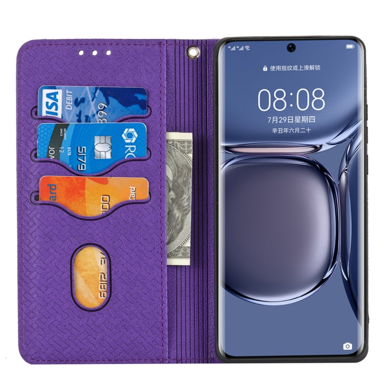 For Huawei P50 Pro Woven Texture Stitching Magnetic Horizontal Flip PU Leather Case with Holder & Card Slots & Wallet & Lanyard