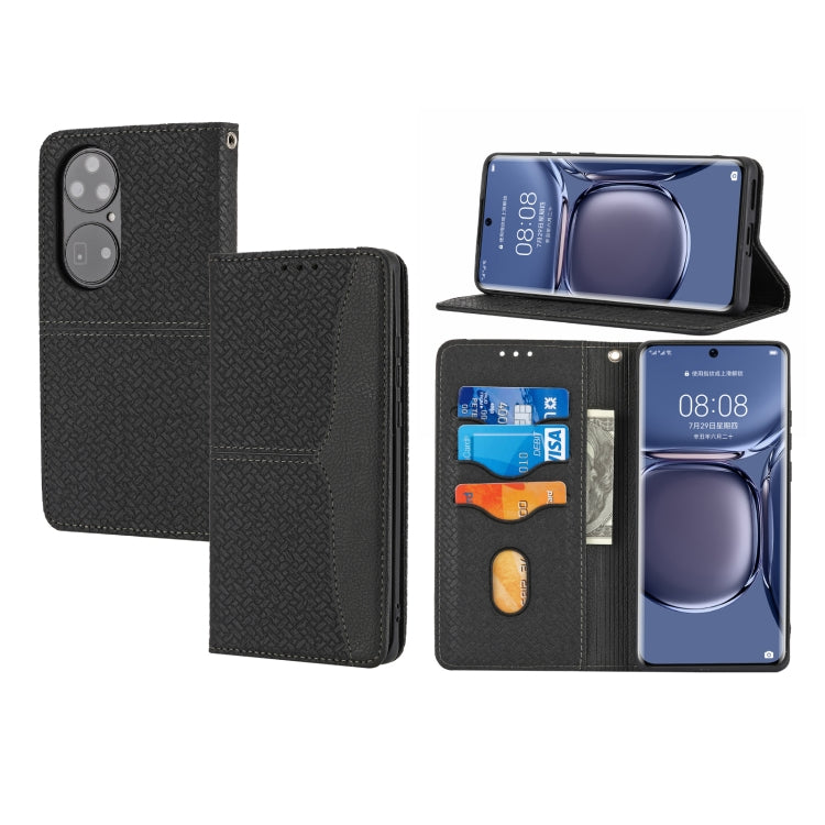 For Huawei P50 Pro Woven Texture Stitching Magnetic Horizontal Flip PU Leather Case with Holder & Card Slots & Wallet & Lanyard