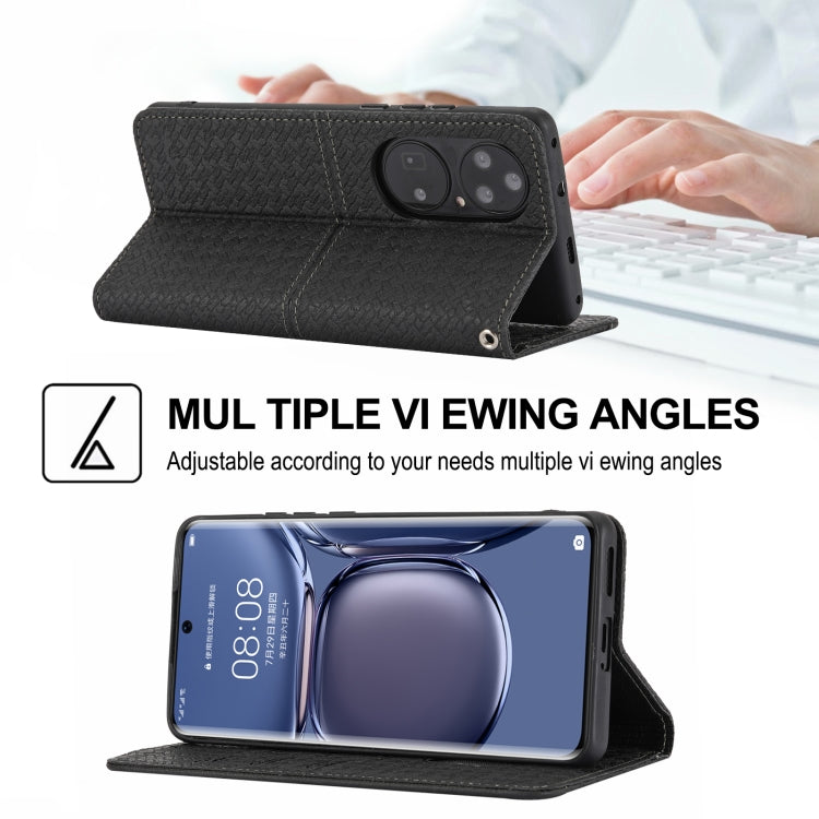 For Huawei P50 Pro Woven Texture Stitching Magnetic Horizontal Flip PU Leather Case with Holder & Card Slots & Wallet & Lanyard