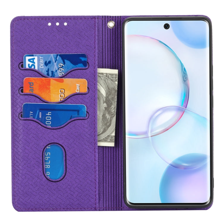 For Honor 50 Woven Texture Stitching Magnetic Horizontal Flip PU Leather Case with Holder & Card Slots & Wallet & Lanyard