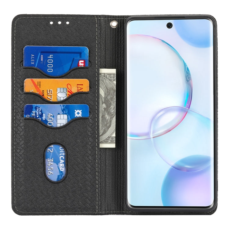 For Honor 50 Woven Texture Stitching Magnetic Horizontal Flip PU Leather Case with Holder & Card Slots & Wallet & Lanyard