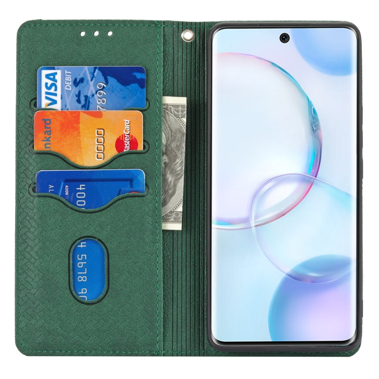For Honor 50 Pro Woven Texture Stitching Magnetic Horizontal Flip PU Leather Case with Holder & Card Slots & Wallet & Lanyard