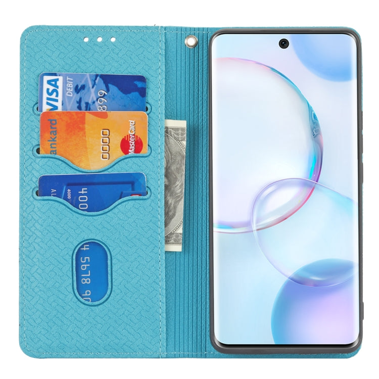 For Honor 50 Pro Woven Texture Stitching Magnetic Horizontal Flip PU Leather Case with Holder & Card Slots & Wallet & Lanyard