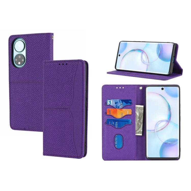 For Honor 50 Pro Woven Texture Stitching Magnetic Horizontal Flip PU Leather Case with Holder & Card Slots & Wallet & Lanyard