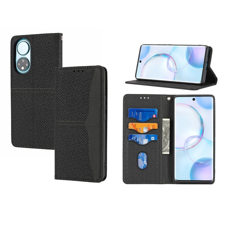 For Honor 50 Pro Woven Texture Stitching Magnetic Horizontal Flip PU Leather Case with Holder & Card Slots & Wallet & Lanyard