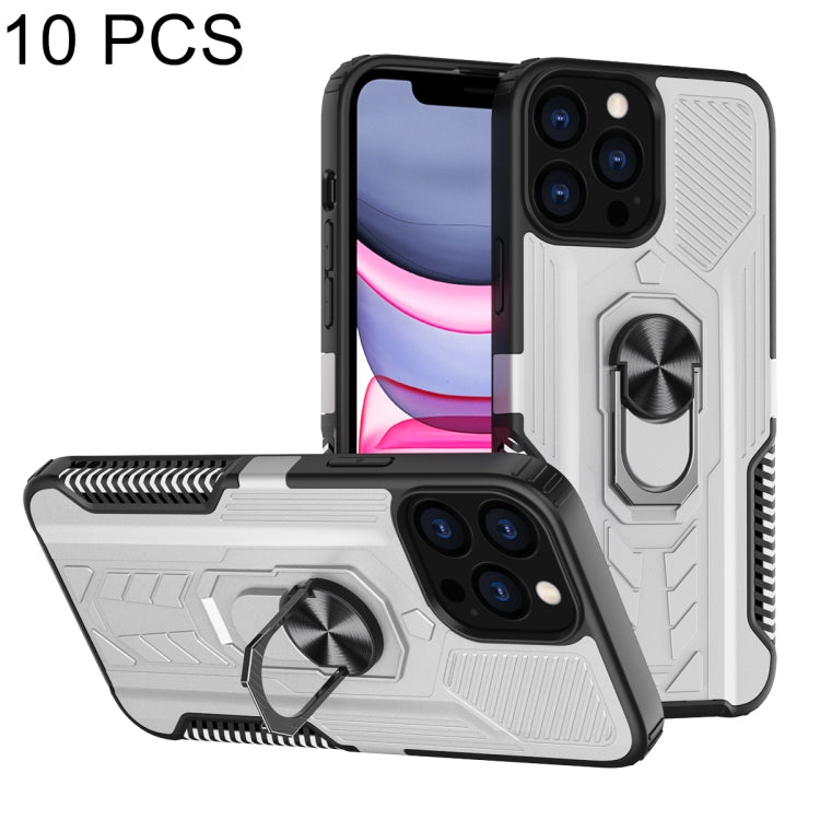 For iPhone 13 mini 10 PCS Shield Armor PC+TPU Protective Case with 360 Degree Rotation Ring Holder