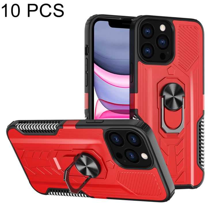 For iPhone 13 mini 10 PCS Shield Armor PC+TPU Protective Case with 360 Degree Rotation Ring Holder