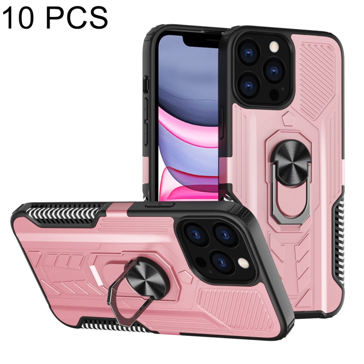 For iPhone 13 10 PCS Shield Armor PC+TPU Protective Case with 360 Degree Rotation Ring Holder