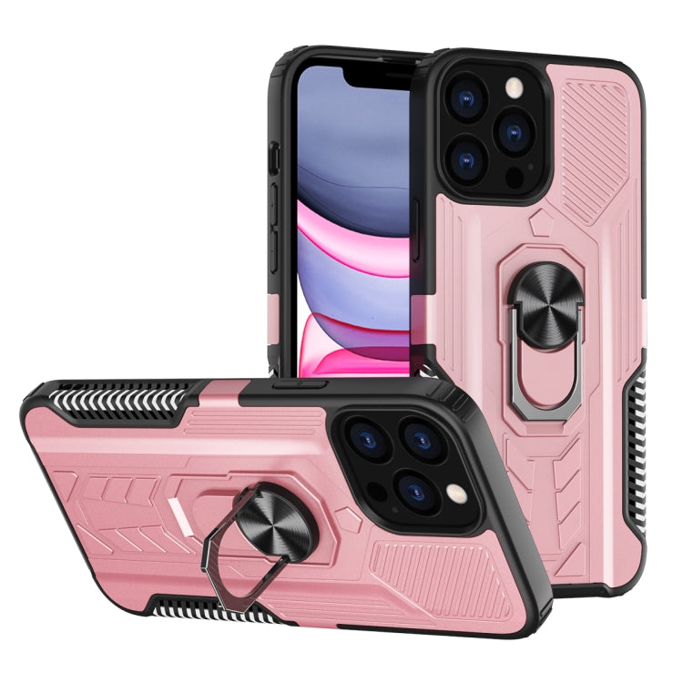 For iPhone 13 10 PCS Shield Armor PC+TPU Protective Case with 360 Degree Rotation Ring Holder