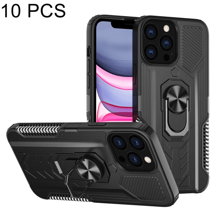 For iPhone 13 10 PCS Shield Armor PC+TPU Protective Case with 360 Degree Rotation Ring Holder