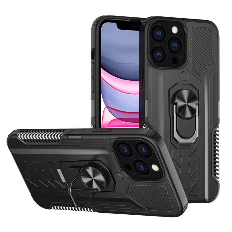 For iPhone 13 10 PCS Shield Armor PC+TPU Protective Case with 360 Degree Rotation Ring Holder