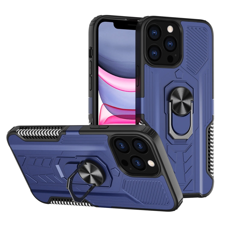 For iPhone 13 10 PCS Shield Armor PC+TPU Protective Case with 360 Degree Rotation Ring Holder