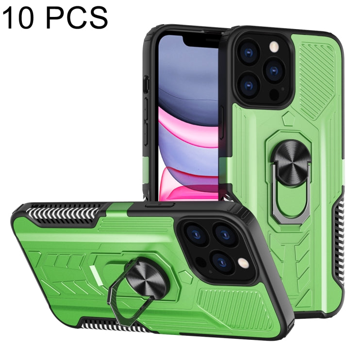 For iPhone 13 10 PCS Shield Armor PC+TPU Protective Case with 360 Degree Rotation Ring Holder
