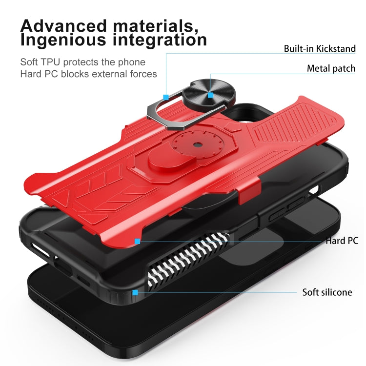 For iPhone 13 10 PCS Shield Armor PC+TPU Protective Case with 360 Degree Rotation Ring Holder