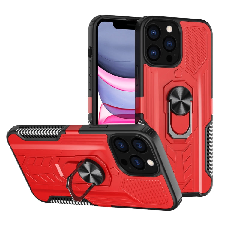 For iPhone 13 Pro 10 PCS Shield Armor PC+TPU Protective Case with 360 Degree Rotation Ring Holder