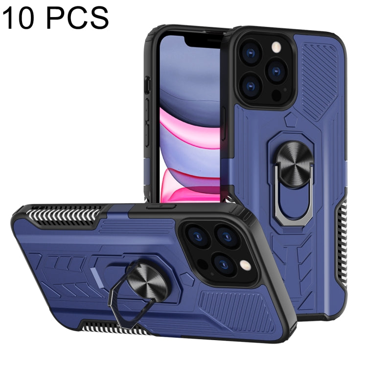 For iPhone 13 Pro 10 PCS Shield Armor PC+TPU Protective Case with 360 Degree Rotation Ring Holder