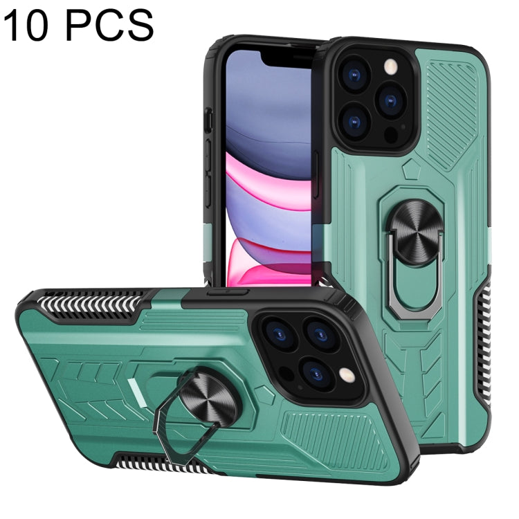 For iPhone 13 Pro 10 PCS Shield Armor PC+TPU Protective Case with 360 Degree Rotation Ring Holder