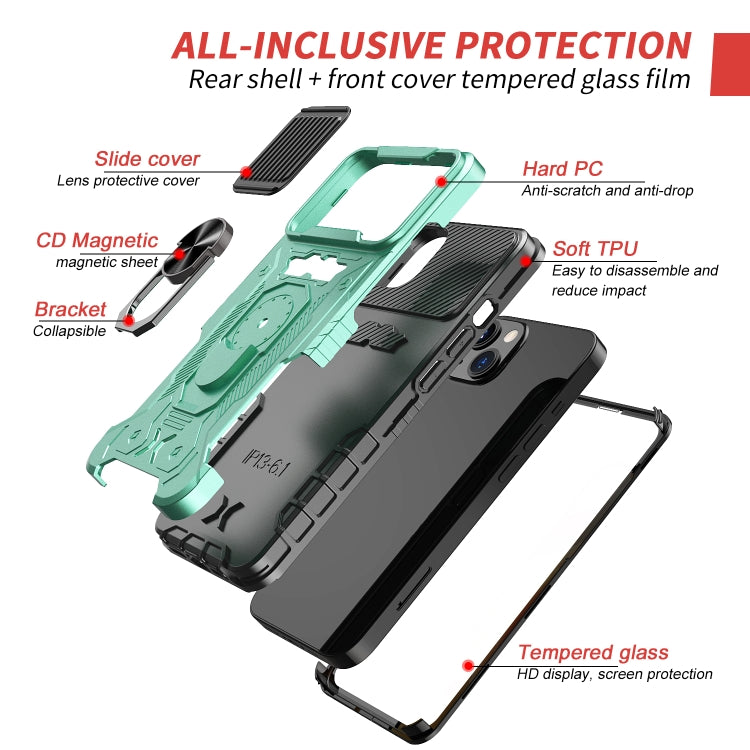 For iPhone 13 All-inclusive PC TPU Tempered Glass Film Integral Shockproof Case