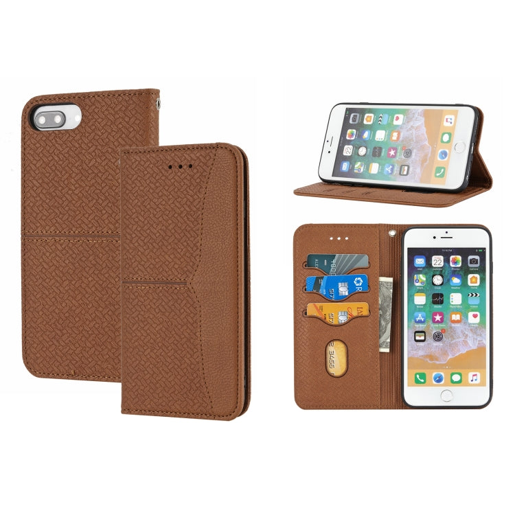 Woven Texture Stitching Magnetic Horizontal Flip PU Leather Case with Holder & Card Slots & Wallet & Lanyard For iPhone 8 Plus / 7 Plus