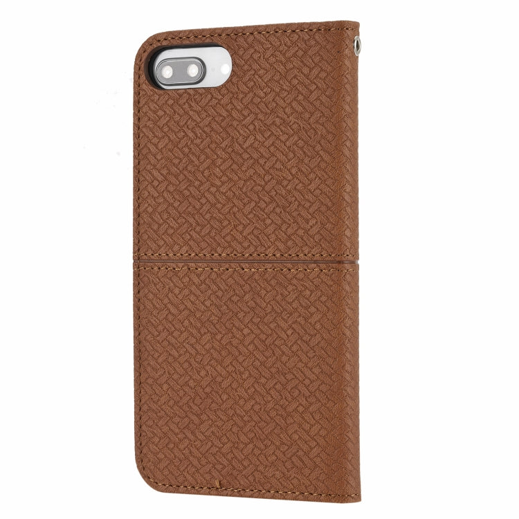 Woven Texture Stitching Magnetic Horizontal Flip PU Leather Case with Holder & Card Slots & Wallet & Lanyard For iPhone 8 Plus / 7 Plus