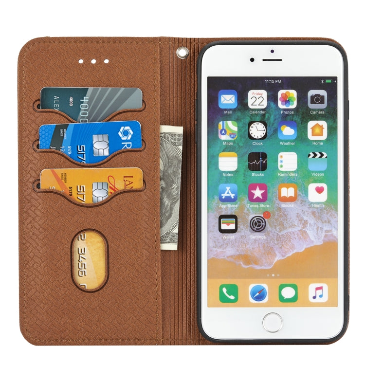Woven Texture Stitching Magnetic Horizontal Flip PU Leather Case with Holder & Card Slots & Wallet & Lanyard For iPhone 8 Plus / 7 Plus