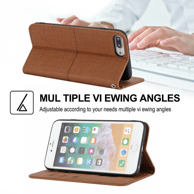 Woven Texture Stitching Magnetic Horizontal Flip PU Leather Case with Holder & Card Slots & Wallet & Lanyard For iPhone 8 Plus / 7 Plus