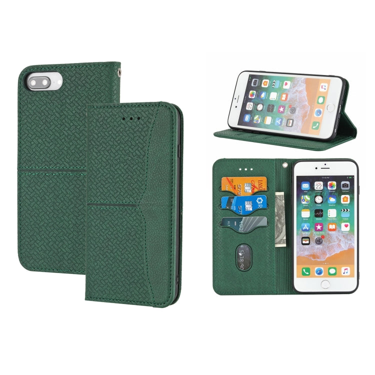 Woven Texture Stitching Magnetic Horizontal Flip PU Leather Case with Holder & Card Slots & Wallet & Lanyard For iPhone 8 Plus / 7 Plus