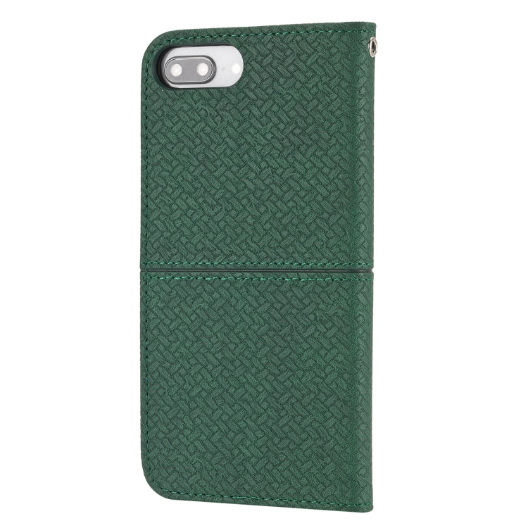 Woven Texture Stitching Magnetic Horizontal Flip PU Leather Case with Holder & Card Slots & Wallet & Lanyard For iPhone 8 Plus / 7 Plus