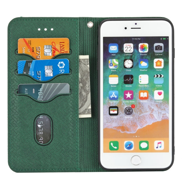 Woven Texture Stitching Magnetic Horizontal Flip PU Leather Case with Holder & Card Slots & Wallet & Lanyard For iPhone 8 Plus / 7 Plus
