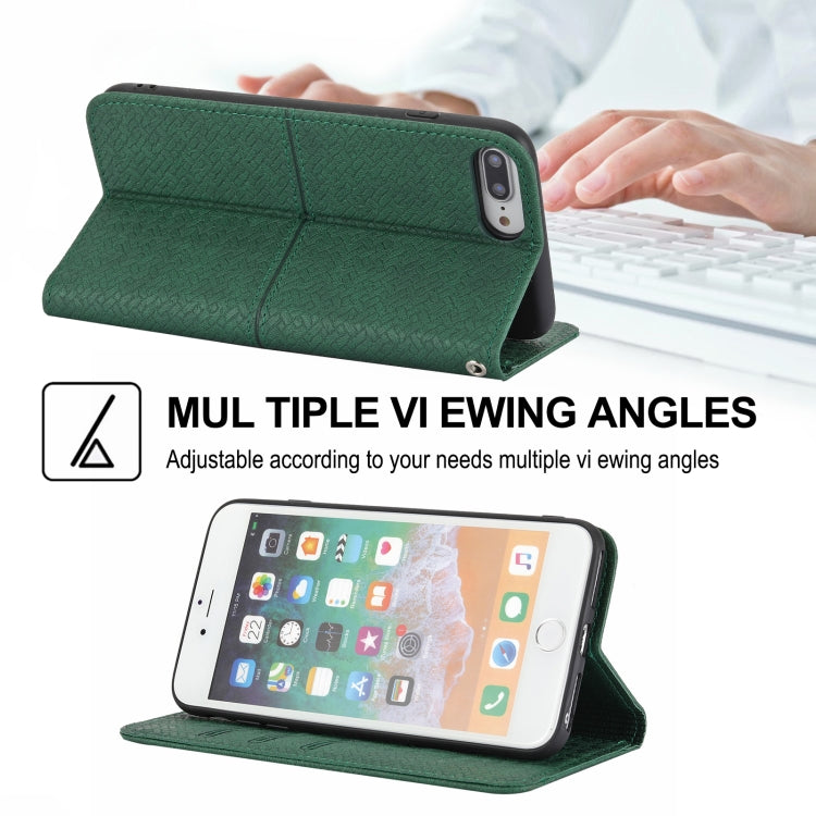 Woven Texture Stitching Magnetic Horizontal Flip PU Leather Case with Holder & Card Slots & Wallet & Lanyard For iPhone 8 Plus / 7 Plus